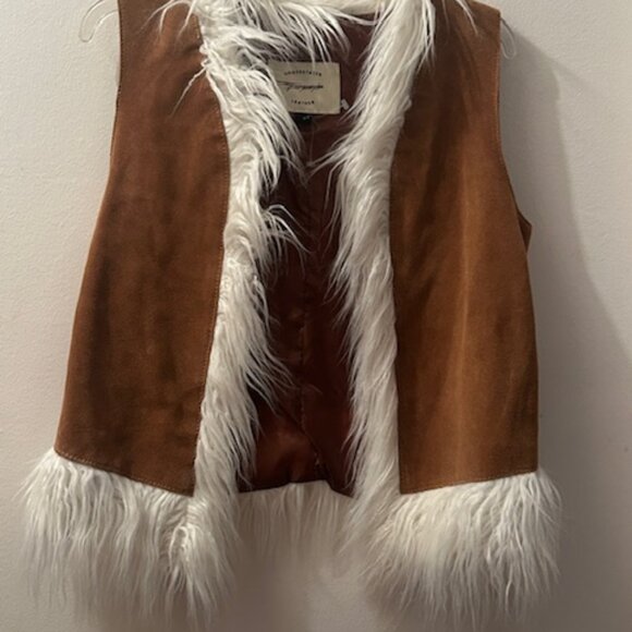 Free People x Understated Leather Indigo River Brown Faux Fur Lined Vest NEW - Picture 11 of 16